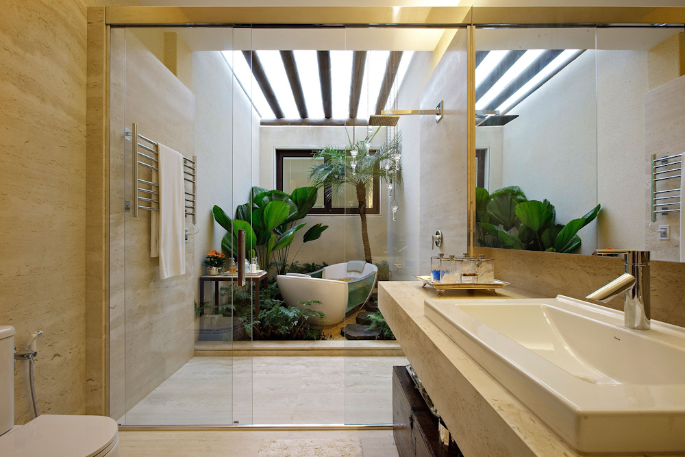 Inviting bathroom garden tub adorned with nature-inspired styling